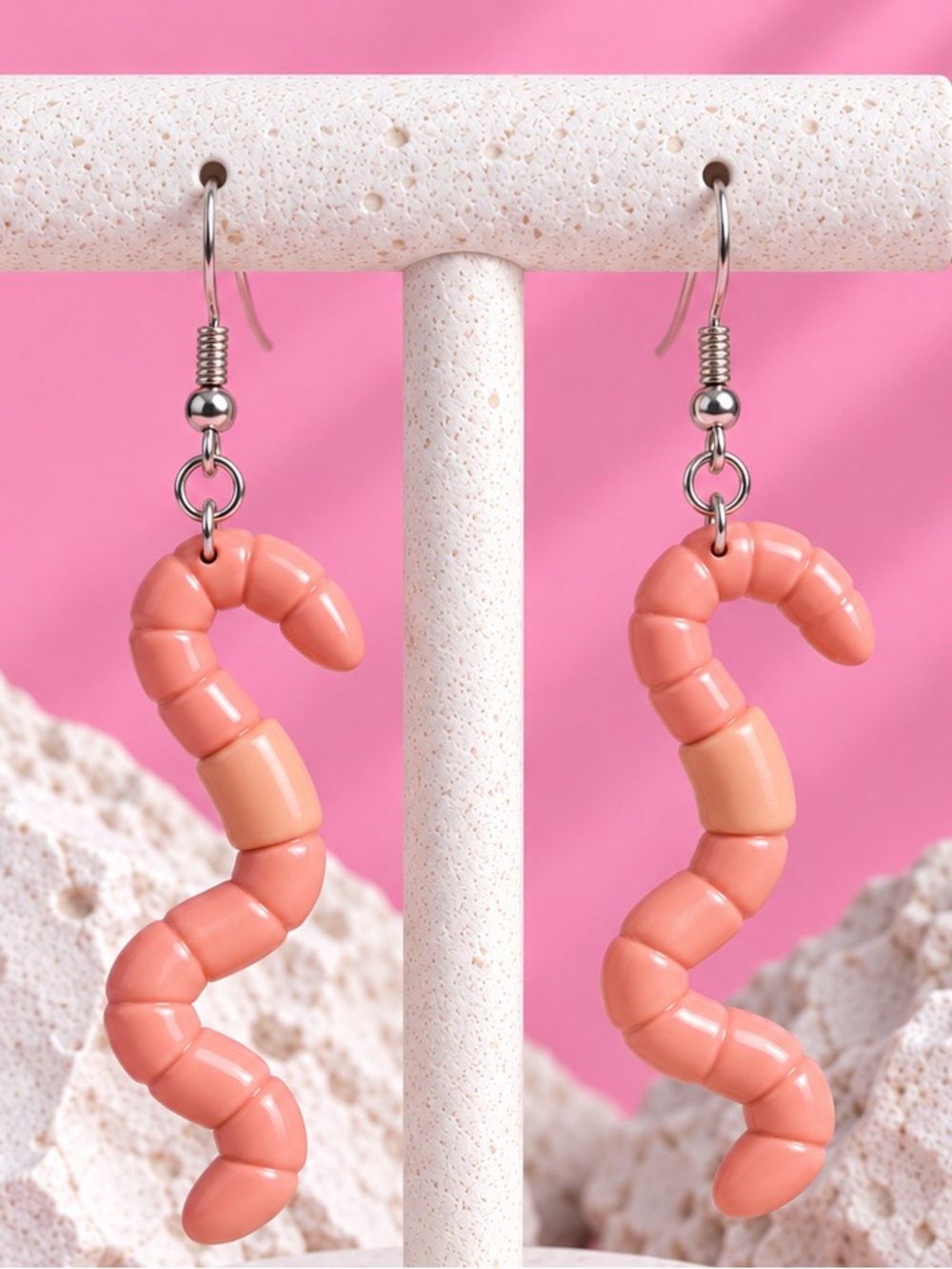 Worm Dangles — Halloween — Handmade Earrings — Warm Pink